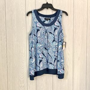 Ellen Tracy Blue Paisley Sleeveless Top Size M NWT